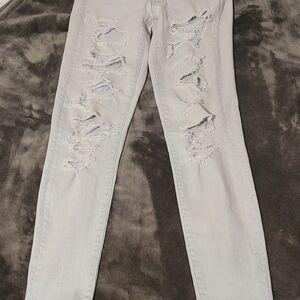 American Eagle Outfitters Light Gray Distressed Jeggings